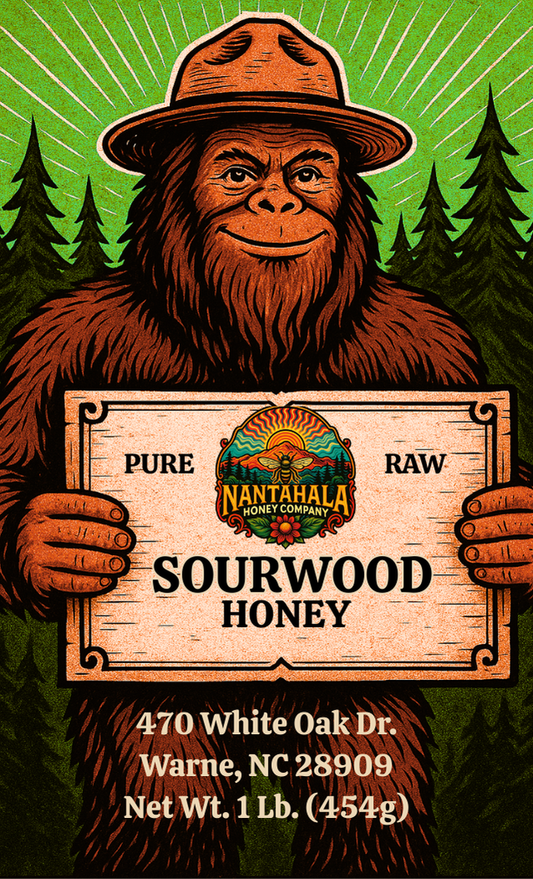 Sourwood Honey - 1 Lb. Plastic Squeeze Queenline WNC Bigfoot Festival Limited Edition